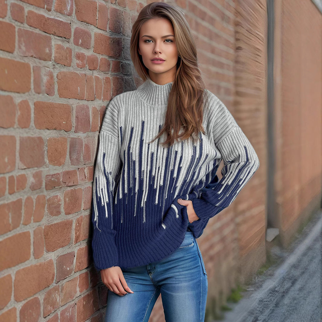 Kvinnors modiga tröja med texturerat kabelmönster och harmoniska färggradienter Mirla-Eva Jonsson
