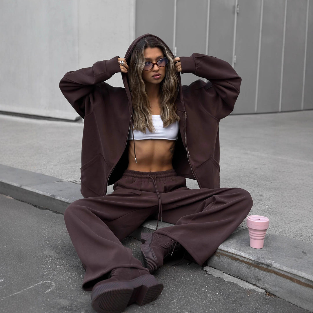 Kvinnors mönstrade oversized sweatshirtjacka med bred skärning och elastisk nederkant Mirla-Eva Jonsson