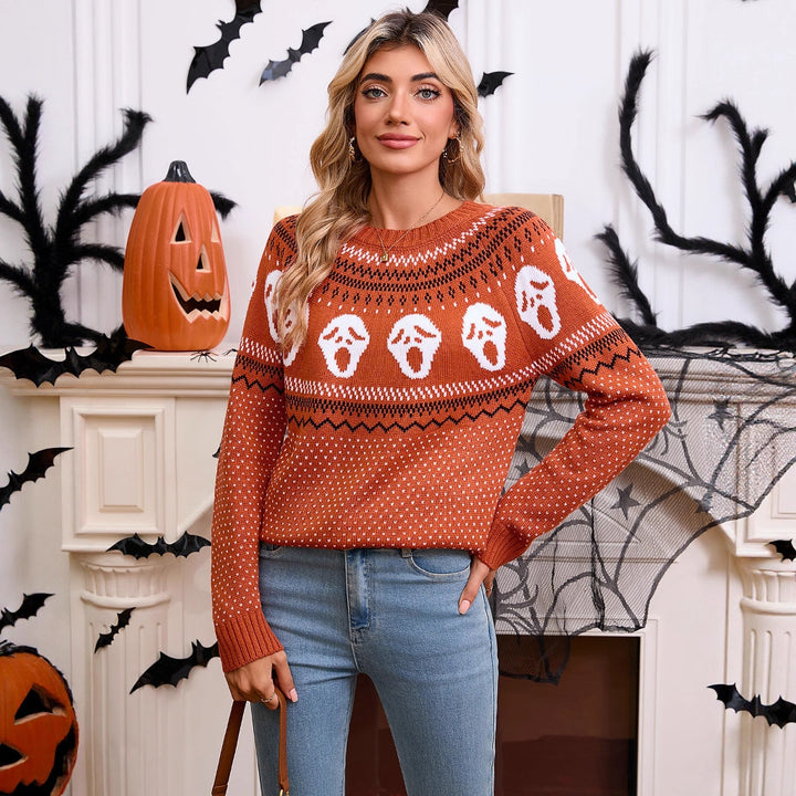 Kvinnors mönstrade stickad tröja med Halloween-motiv Mirla-Eva Jonsson