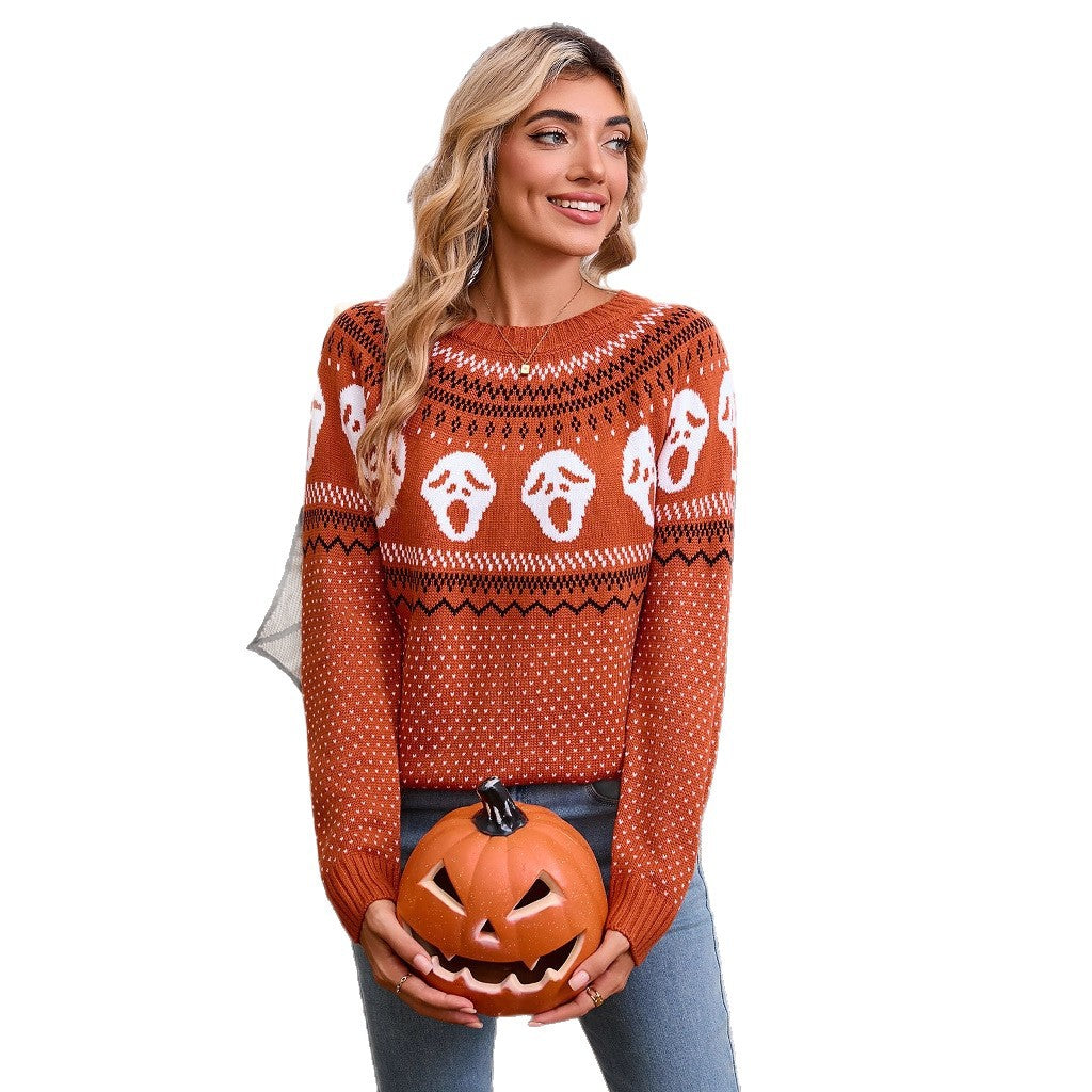 Kvinnors mönstrade stickad tröja med Halloween-motiv Mirla-Eva Jonsson