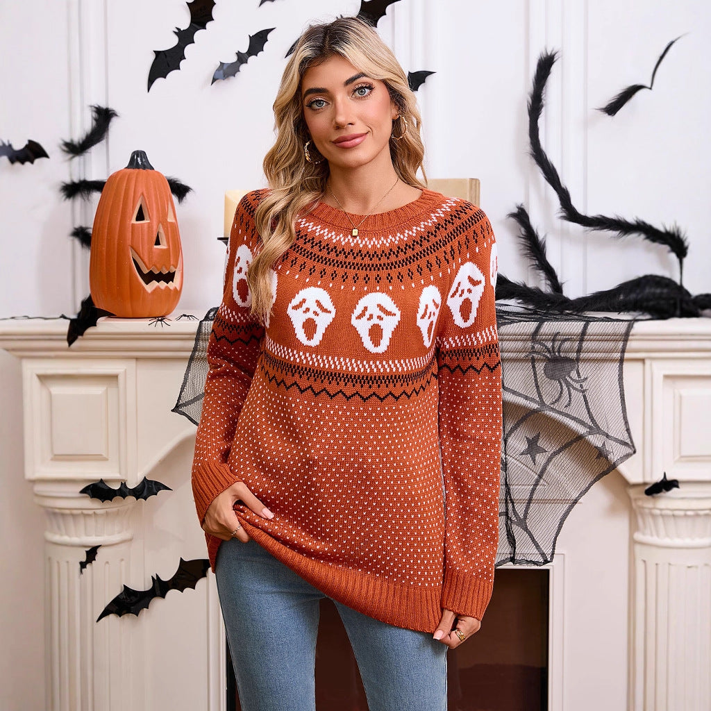 Kvinnors mönstrade stickad tröja med Halloween-motiv Mirla-Eva Jonsson