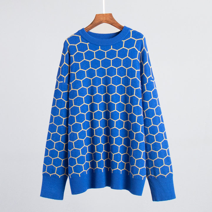 Kvinnors mönstrade sweatshirt med ett sött honungskaka-mönster och lös passform Mirla-Eva Jonsson
