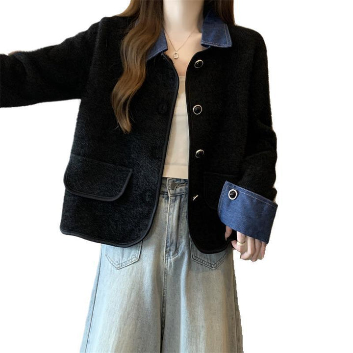 Kvinnors mysiga cardigan med kontrasterande denimärmar Mirla-Eva Jonsson