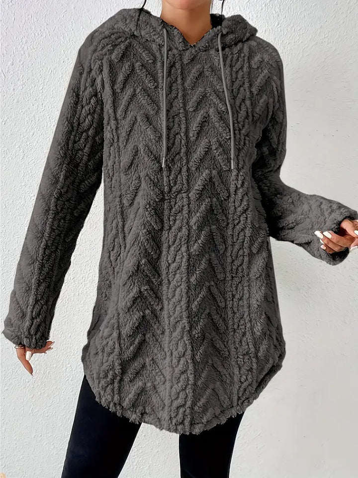 Kvinnors mysiga fleece hoodie-jacka med texturerad ribbdesign Mirla-Eva Jonsson