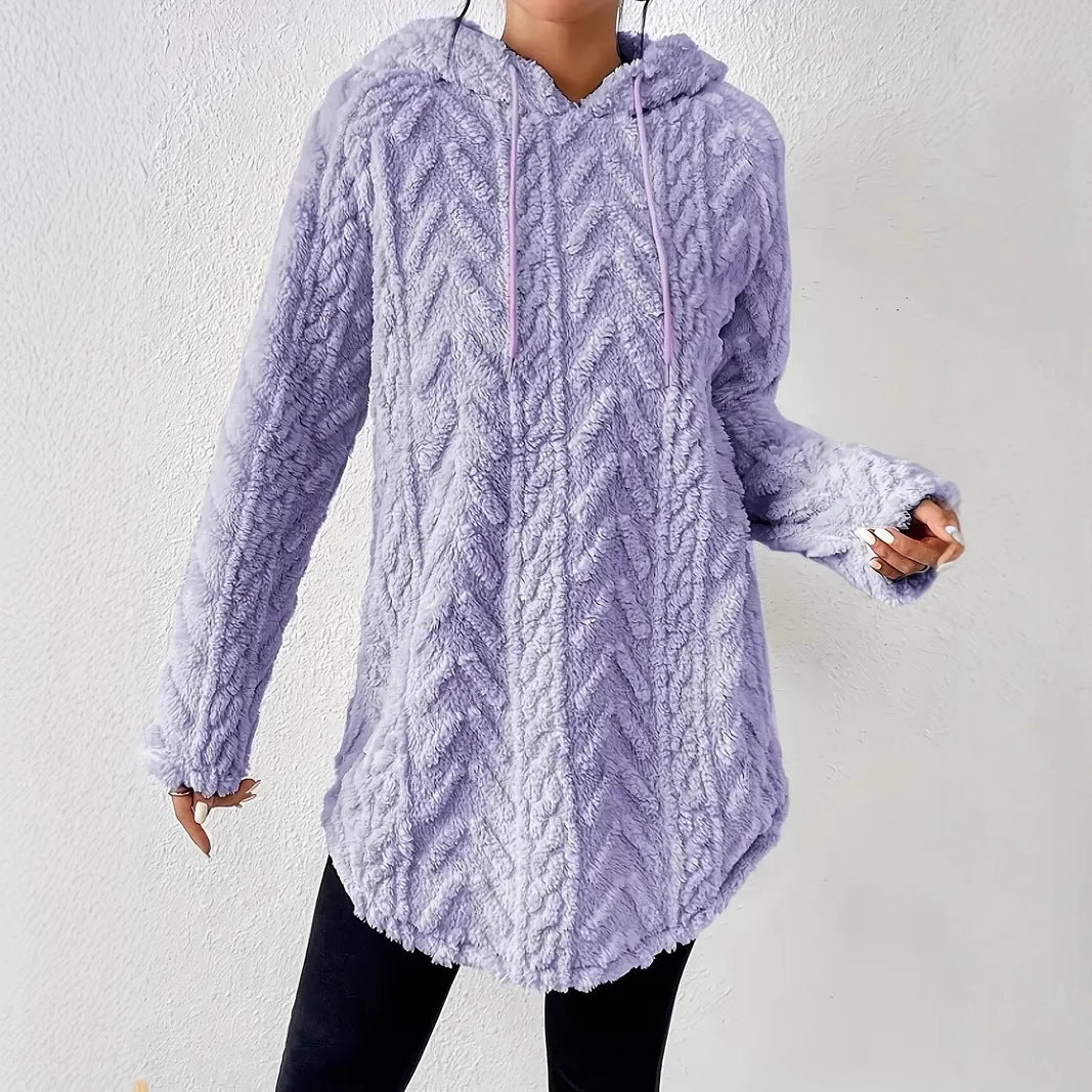 Kvinnors mysiga fleece hoodie-jacka med texturerad ribbdesign Mirla-Eva Jonsson