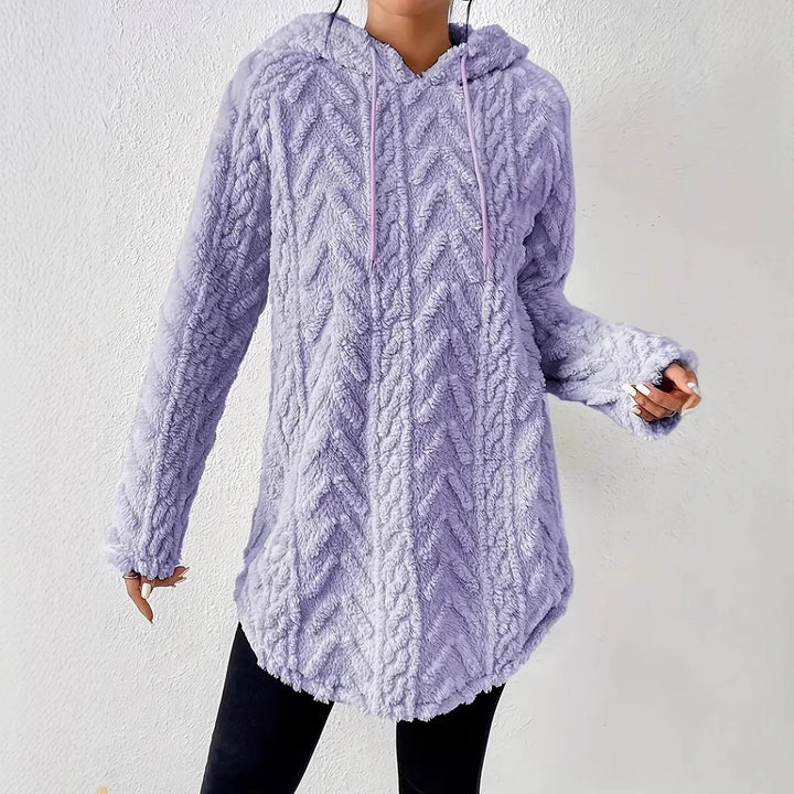 Kvinnors mysiga fleece hoodie-jacka med texturerad ribbdesign Mirla-Eva Jonsson