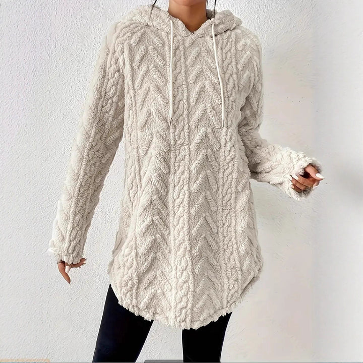 Kvinnors mysiga fleece hoodie-jacka med texturerad ribbdesign Mirla-Eva Jonsson