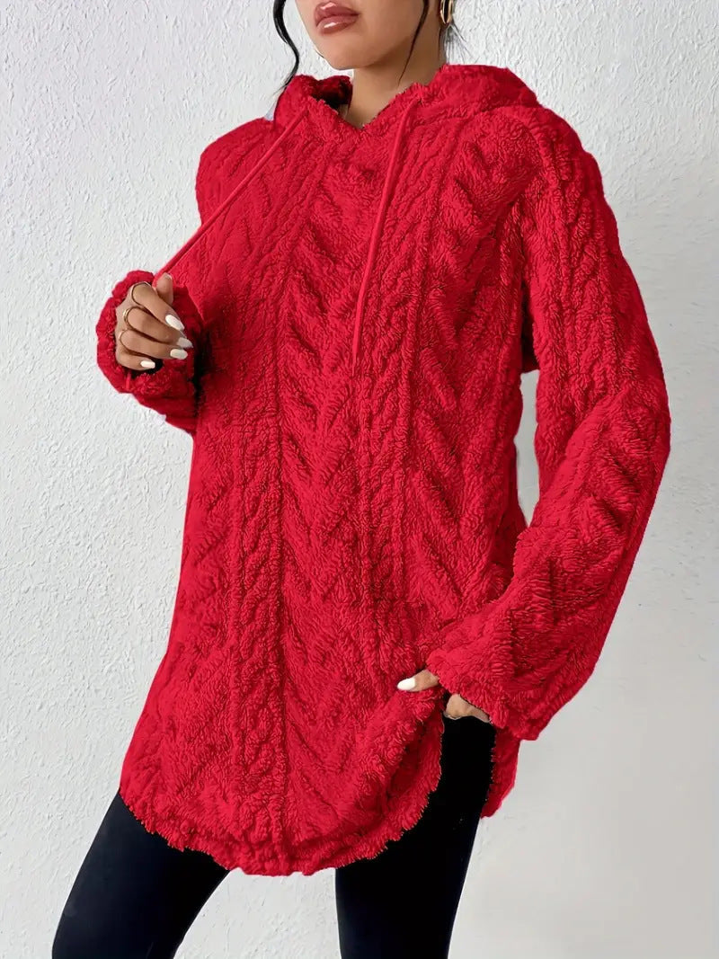 Kvinnors mysiga fleece hoodie-jacka med texturerad ribbdesign Mirla-Eva Jonsson