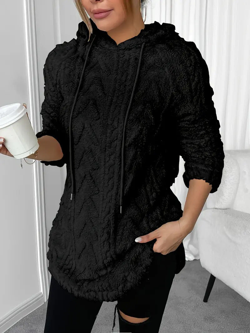 Kvinnors mysiga fleece hoodie-jacka med texturerad ribbdesign Mirla-Eva Jonsson