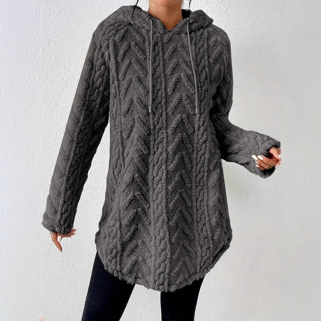 Kvinnors mysiga fleece hoodie-jacka med texturerad ribbdesign Mirla-Eva Jonsson