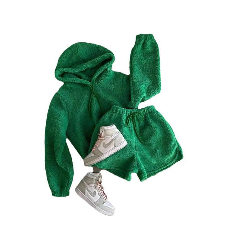 Kvinnors mysiga fleece hoodie och shorts set Mirla-Eva Jonsson