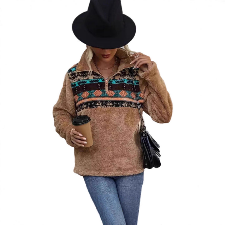 Kvinnors mysiga fleecepullover med fashionabel dragkedja och färgdesign Mirla-Eva Jonsson