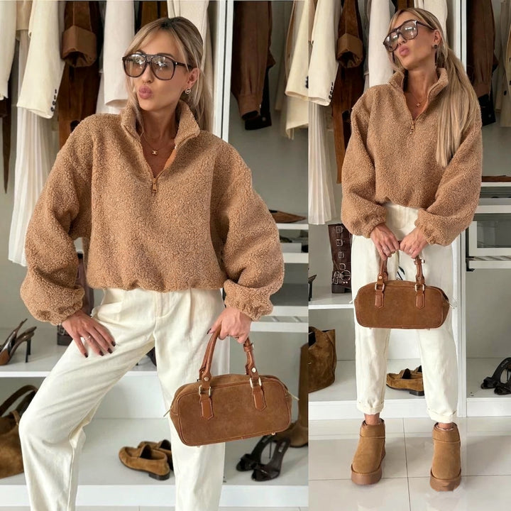 Kvinnors mysiga fleecepullover med hög krage Eva Jonsson-Eva Jonsson