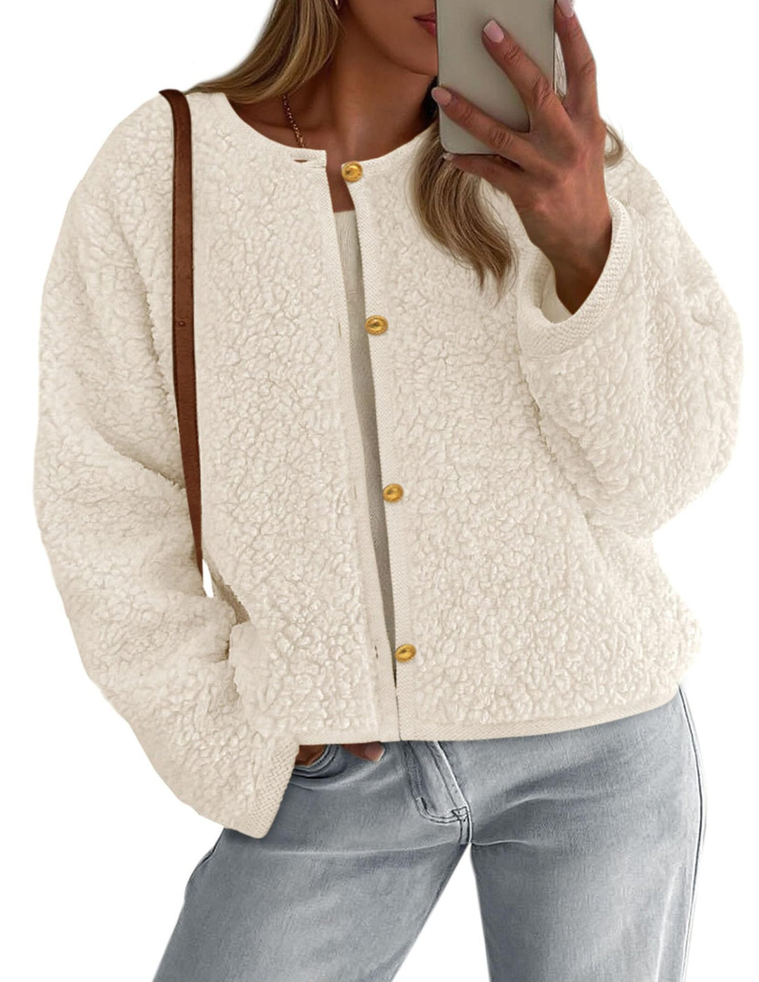 Kvinnors mysiga fleecjacka med knapppdetailj och oversized passform Mirla-Eva Jonsson