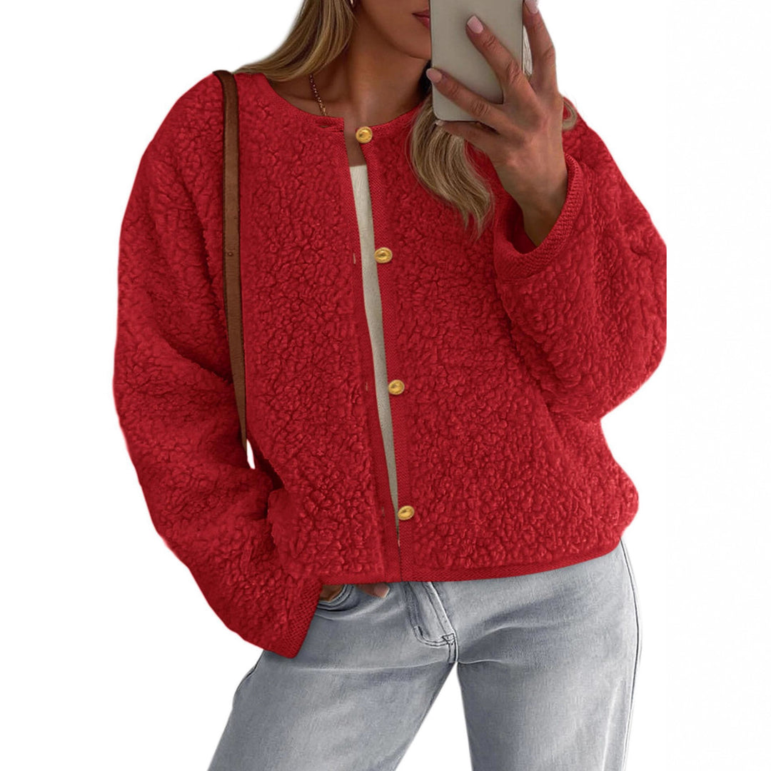 Kvinnors mysiga fleecjacka med knapppdetailj och oversized passform Mirla-Eva Jonsson