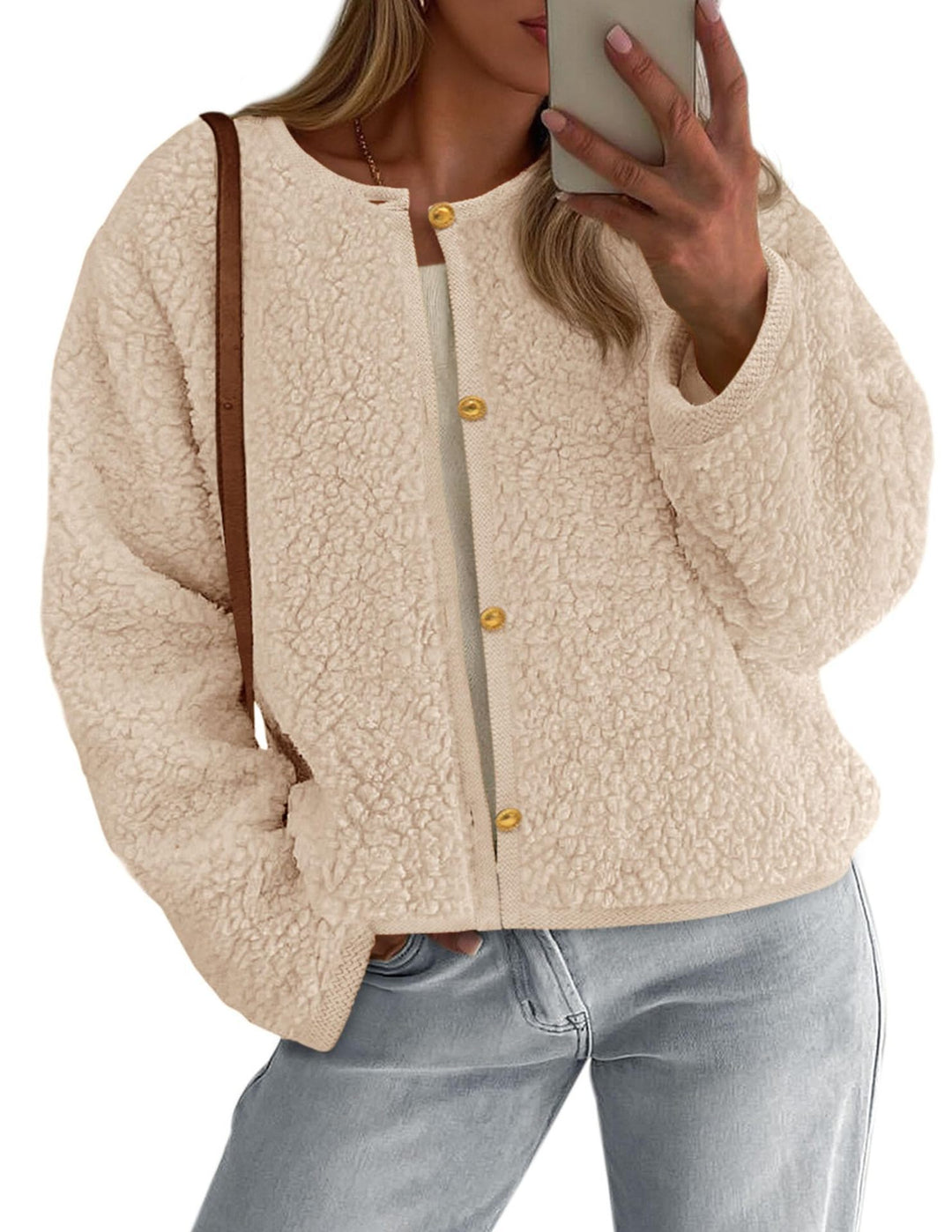 Kvinnors mysiga fleecjacka med knapppdetailj och oversized passform Mirla-Eva Jonsson