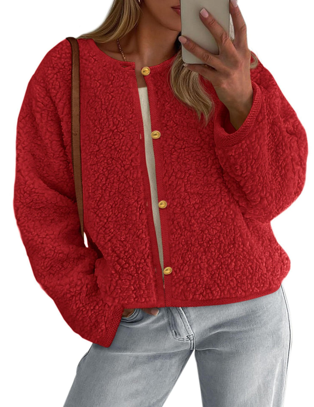 Kvinnors mysiga fleecjacka med knapppdetailj och oversized passform Mirla-Eva Jonsson