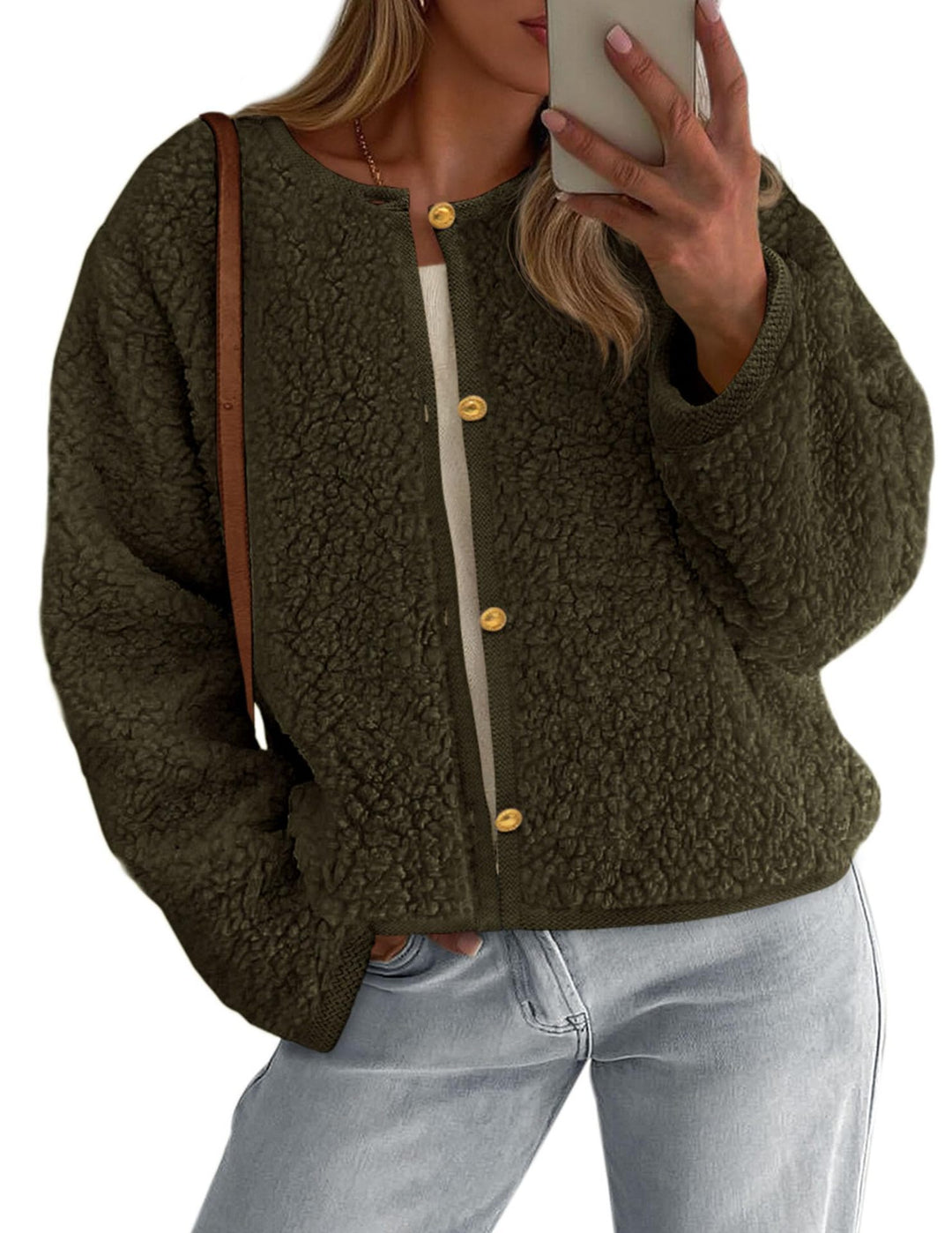 Kvinnors mysiga fleecjacka med knapppdetailj och oversized passform Mirla-Eva Jonsson