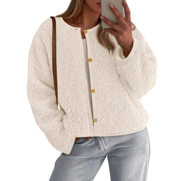 Kvinnors mysiga fleecjacka med knapppdetailj och oversized passform Mirla-Eva Jonsson