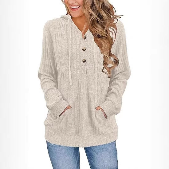 Kvinnors mysiga hoodie med knappslå och sidfickor Mirla-Eva Jonsson
