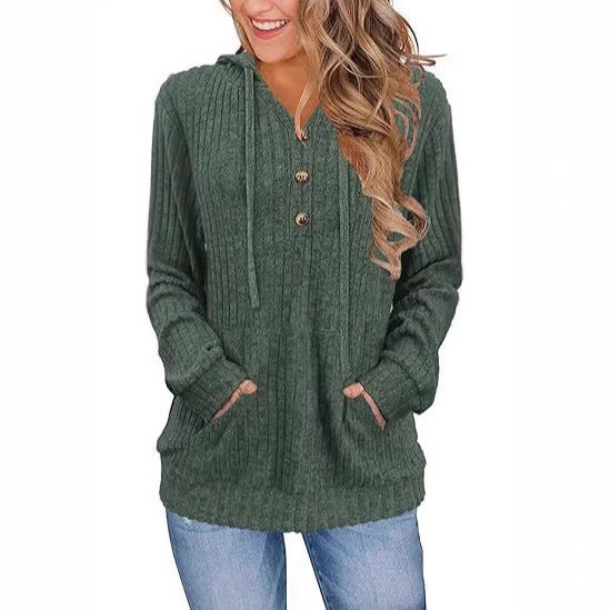 Kvinnors mysiga hoodie med knappslå och sidfickor Mirla-Eva Jonsson