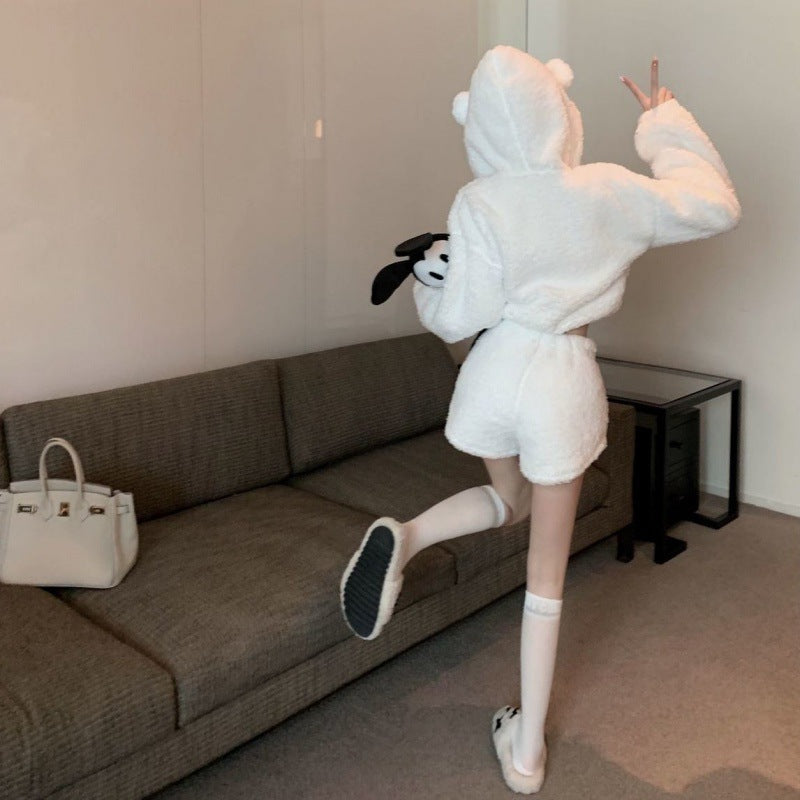Kvinnors mysiga hoodie-set med öron och elastiskt midjeband-Eva Jonsson