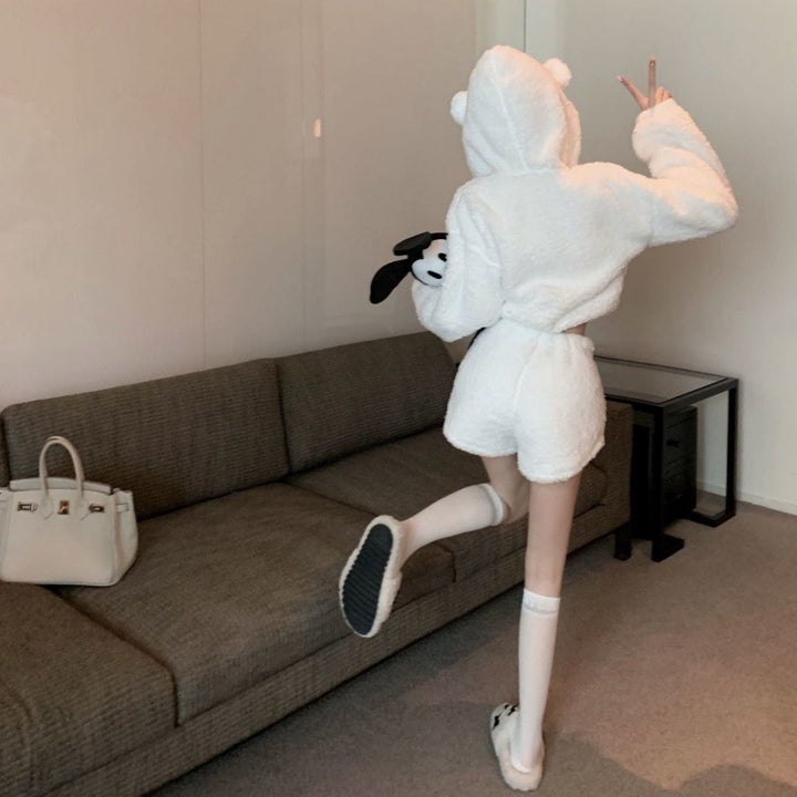 Kvinnors mysiga hoodie-set med öron och elastiskt midjeband-Eva Jonsson