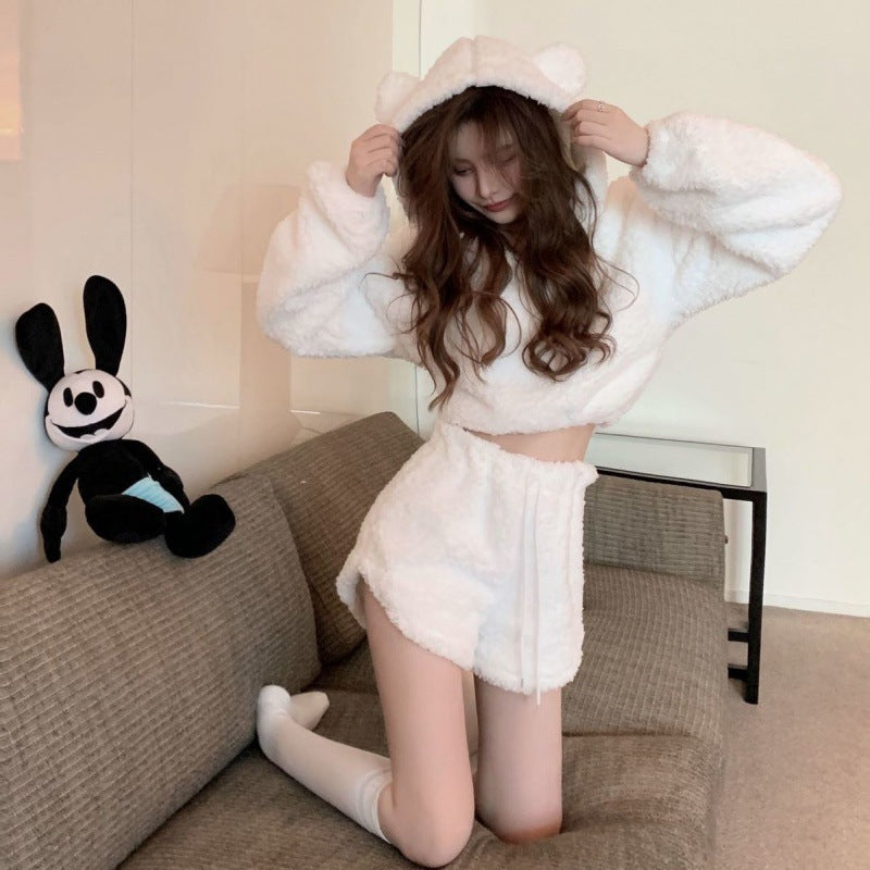 Kvinnors mysiga hoodie-set med öron och elastiskt midjeband-Eva Jonsson