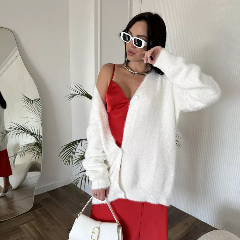 Kvinnors mysiga kofta med V-hals och mjuka ärmar Mirla-Eva Jonsson