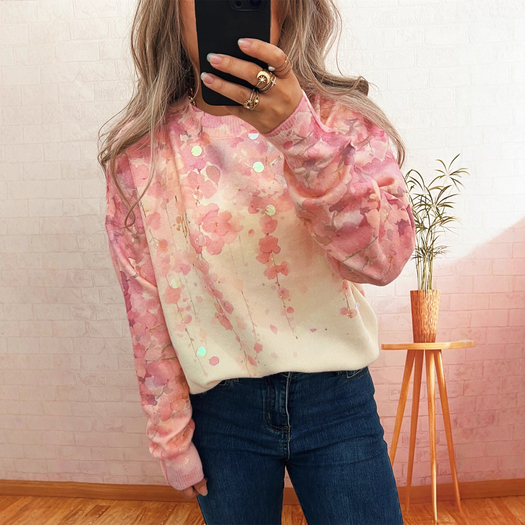 Kvinnors mysiga oversized tröja med blommig applikédesign Mirla-Eva Jonsson
