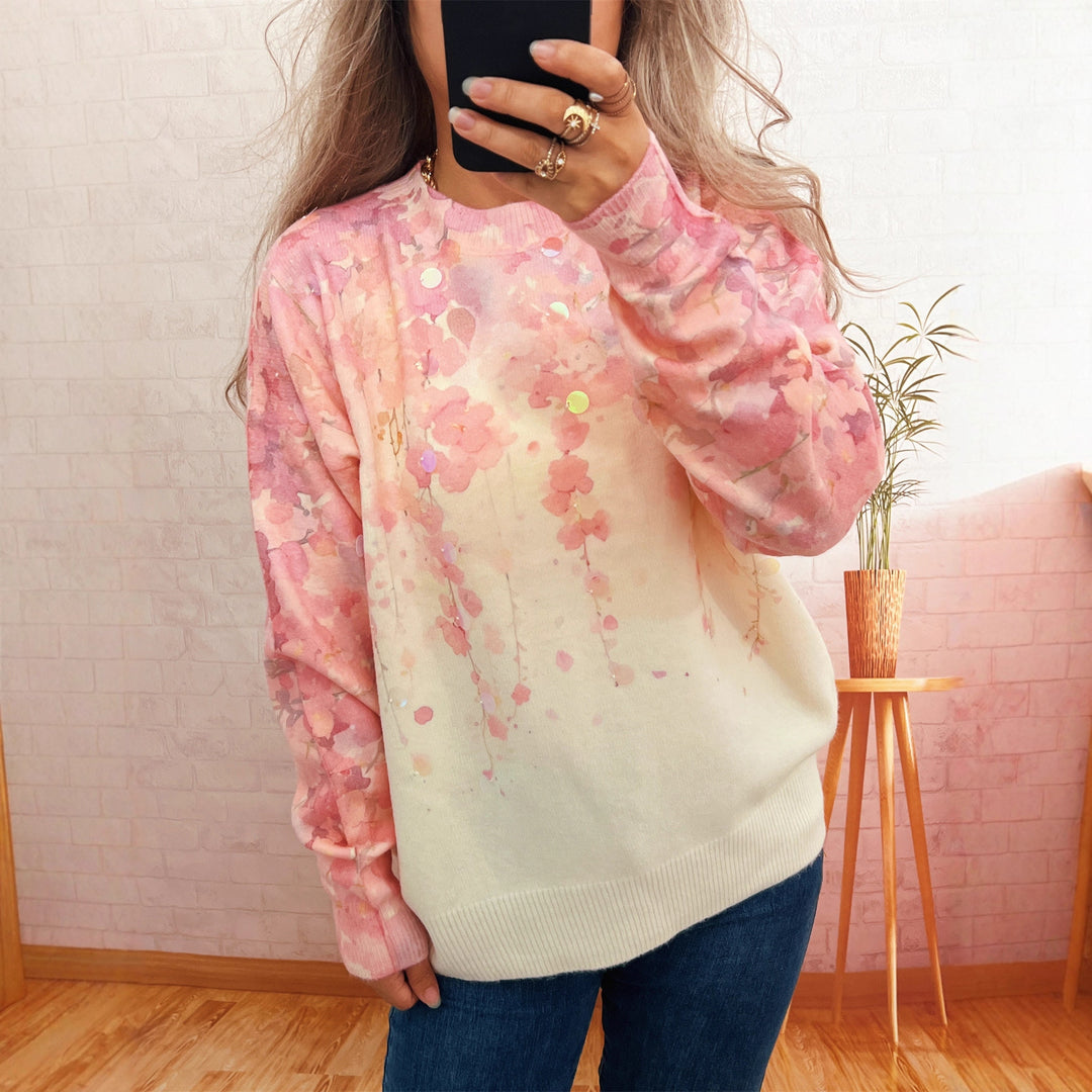 Kvinnors mysiga oversized tröja med blommig applikédesign Mirla-Eva Jonsson
