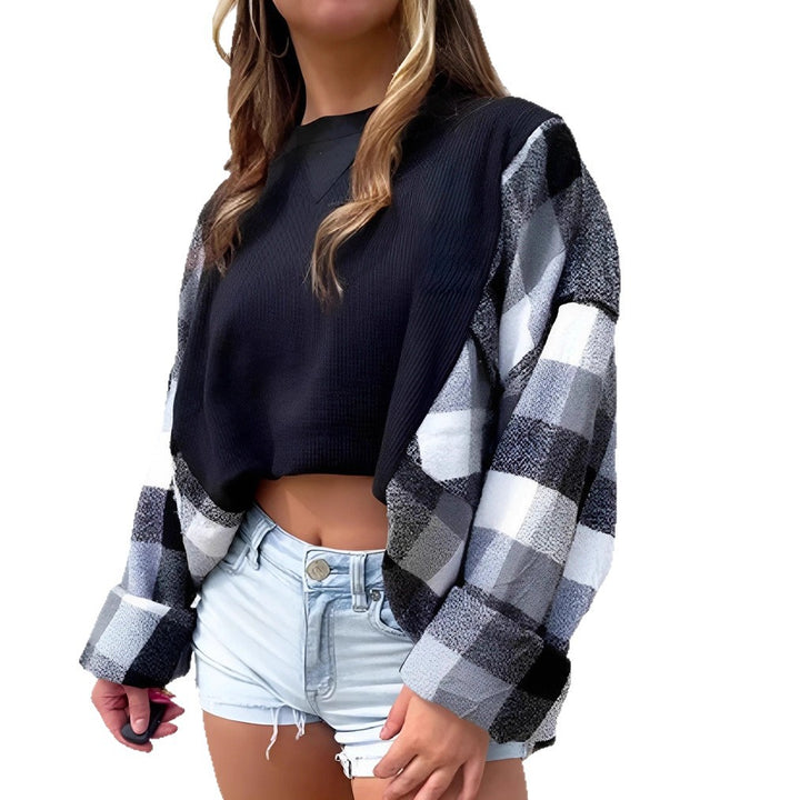 Kvinnors mysiga oversized tröja med rutigt mönster och våffeltextur Mirla-Eva Jonsson