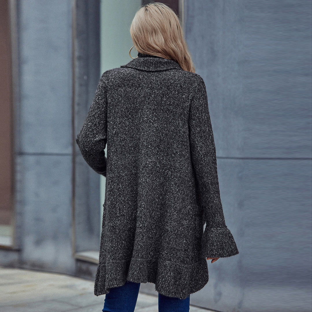 Kvinnors mysiga stickade cardigan med öppen skärning och praktiska fickor Mirla-Eva Jonsson
