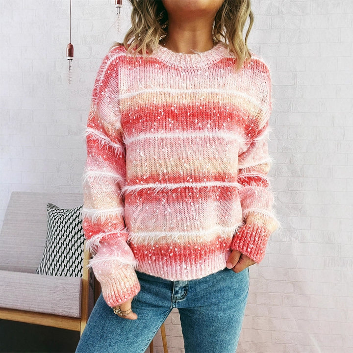 Kvinnors mysiga stickade tröja med trendig fransdesign Mirla-Eva Jonsson