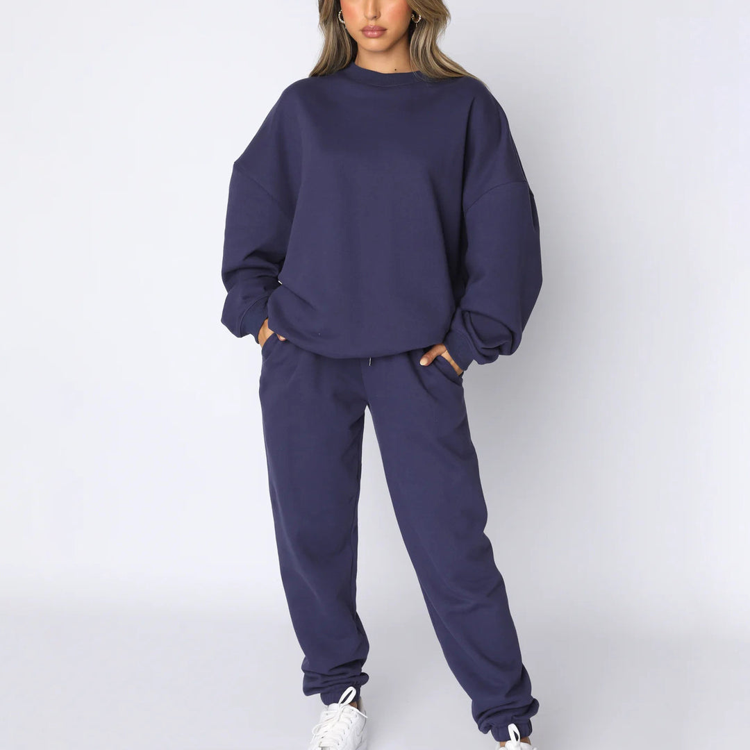 Kvinnors mysiga sweat set med kortärmad tröja och elastiska byxor Mirla-Eva Jonsson
