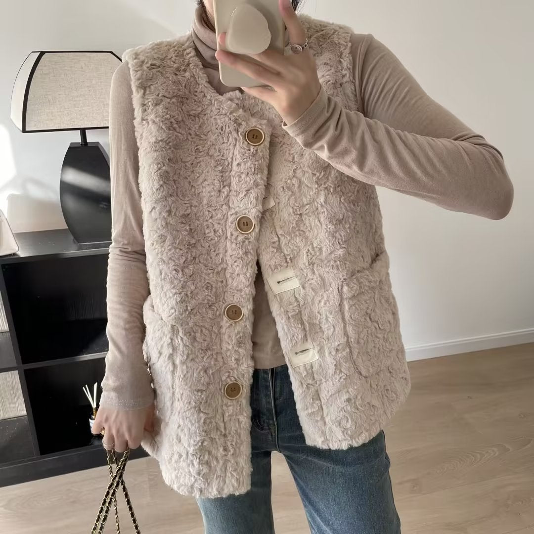 Kvinnors mysiga teddyväst med stora fickor Mirla-Eva Jonsson