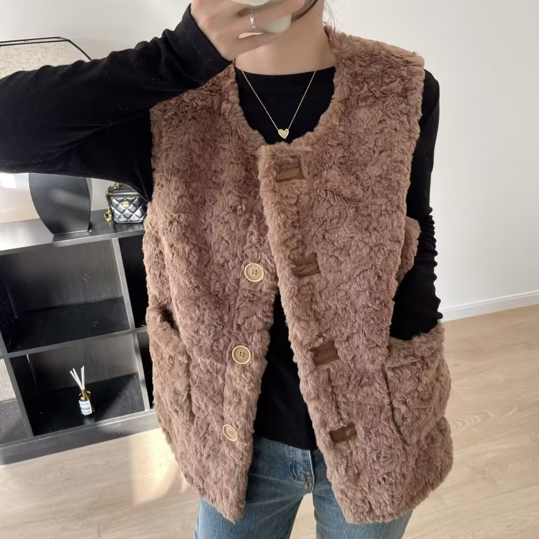Kvinnors mysiga teddyväst med stora fickor Mirla-Eva Jonsson