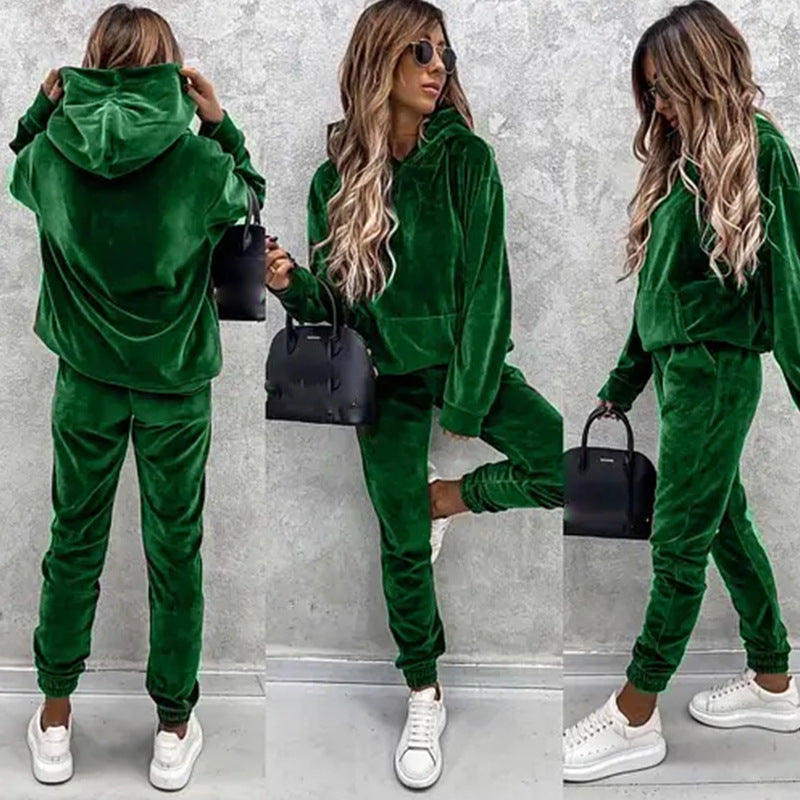 Kvinnors mysiga velour joggingset med huva och elastisk midja Mirla-Eva Jonsson