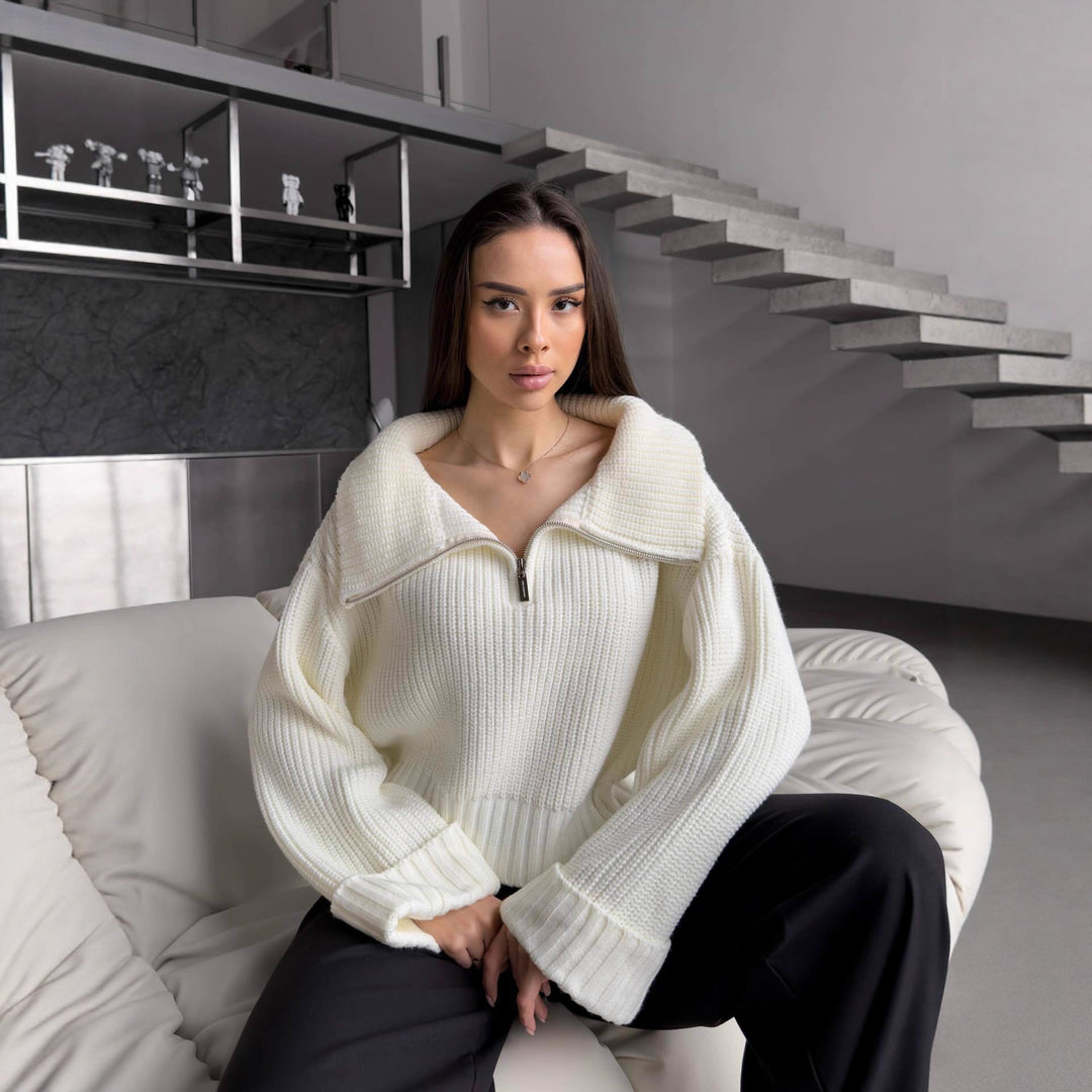 Kvinnors mysiga zip-tröja med breda ärmslut Mirla-Eva Jonsson