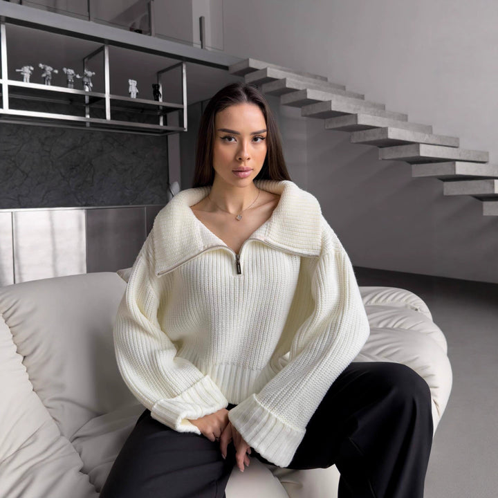 Kvinnors mysiga zip-tröja med breda ärmslut Mirla-Eva Jonsson