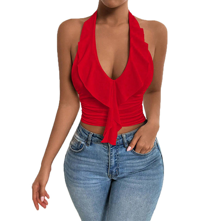 Kvinnors off-shoulder topp med flödande tyg och elegant volangdesign Mirla-Eva Jonsson