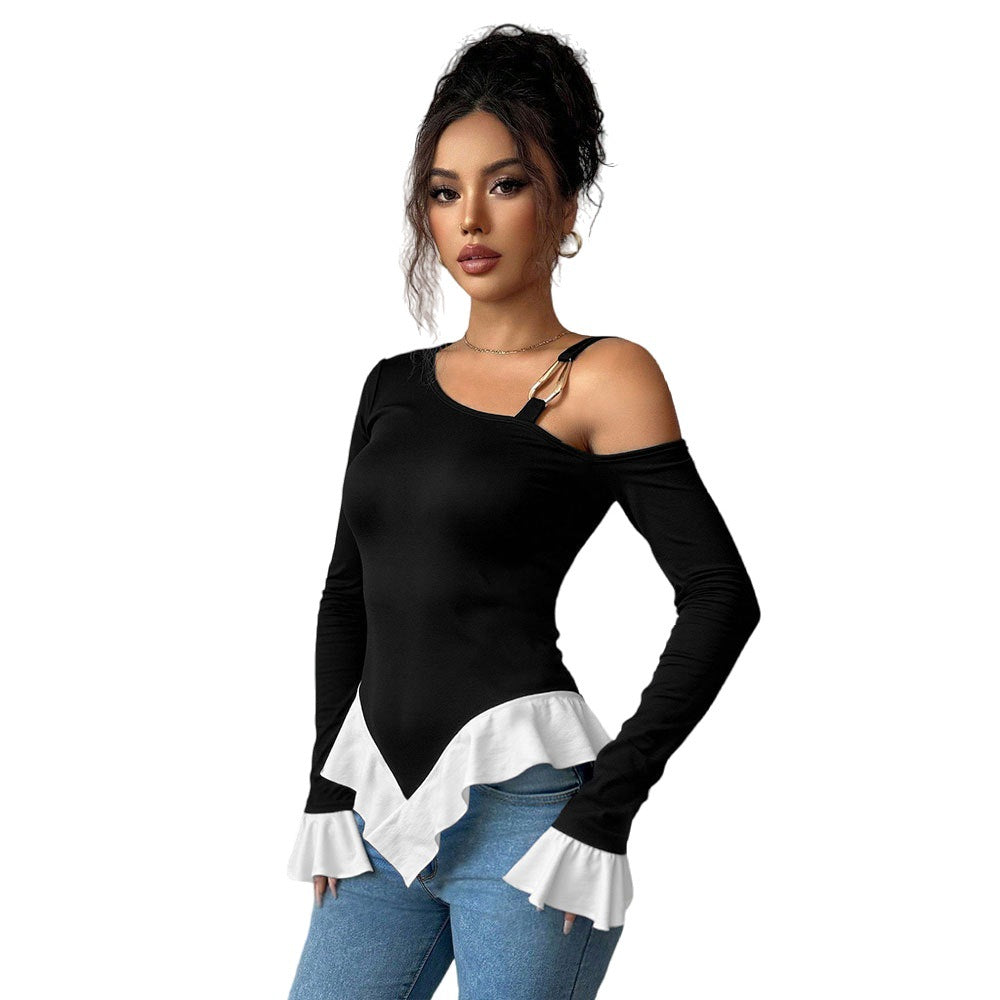 Kvinnors off-shoulder topp med modedic ruffle och dekorativt knyt-element Mirla-Eva Jonsson