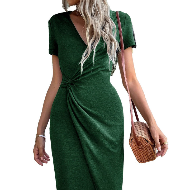 Kvinnors omslagsklänning med elegant drapering och hög slits Mirla-Eva Jonsson