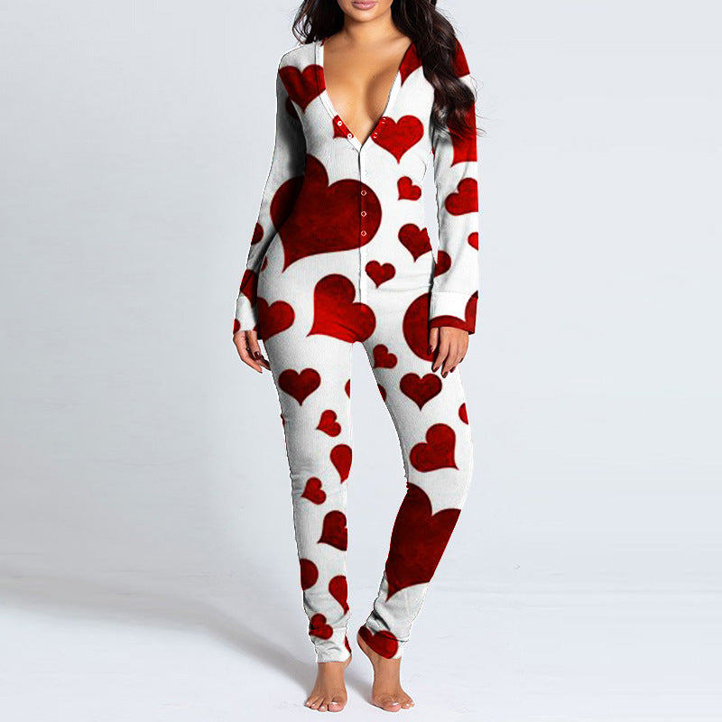 Kvinnors onesie med hjärtmotiv och mysigt tyg Mirla-Eva Jonsson