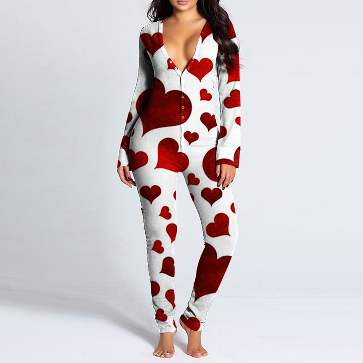 Kvinnors onesie med hjärtmotiv och mysigt tyg Mirla-Eva Jonsson