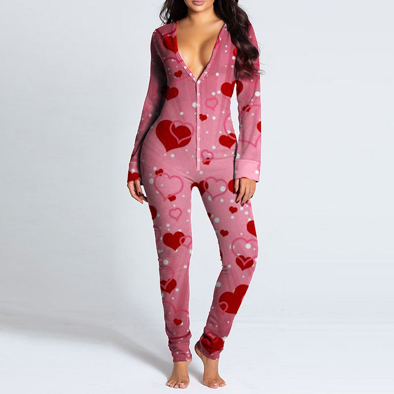 Kvinnors onesie med hjärtmotiv och mysigt tyg Mirla-Eva Jonsson