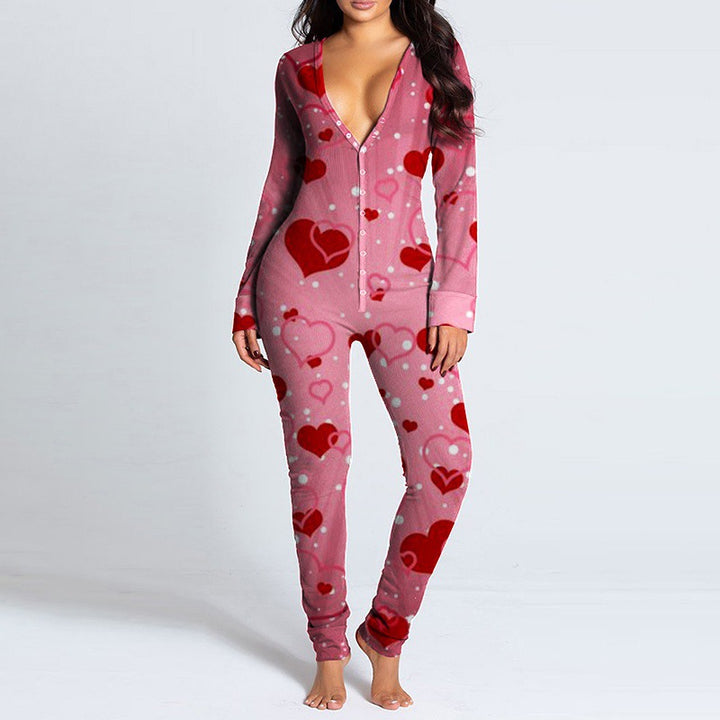 Kvinnors onesie med hjärtmotiv och mysigt tyg Mirla-Eva Jonsson