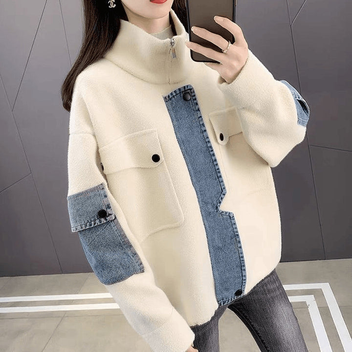 Kvinnors övergångsjacka med modern denimdetalj och hög krage Mirla-Eva Jonsson