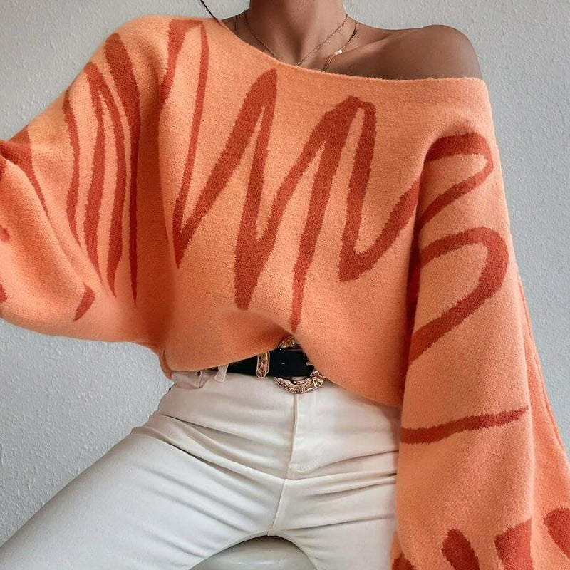 Kvinnors översize stickad tröja med asymmetrisk design och avslappnad halsringning Mirla-Eva Jonsson