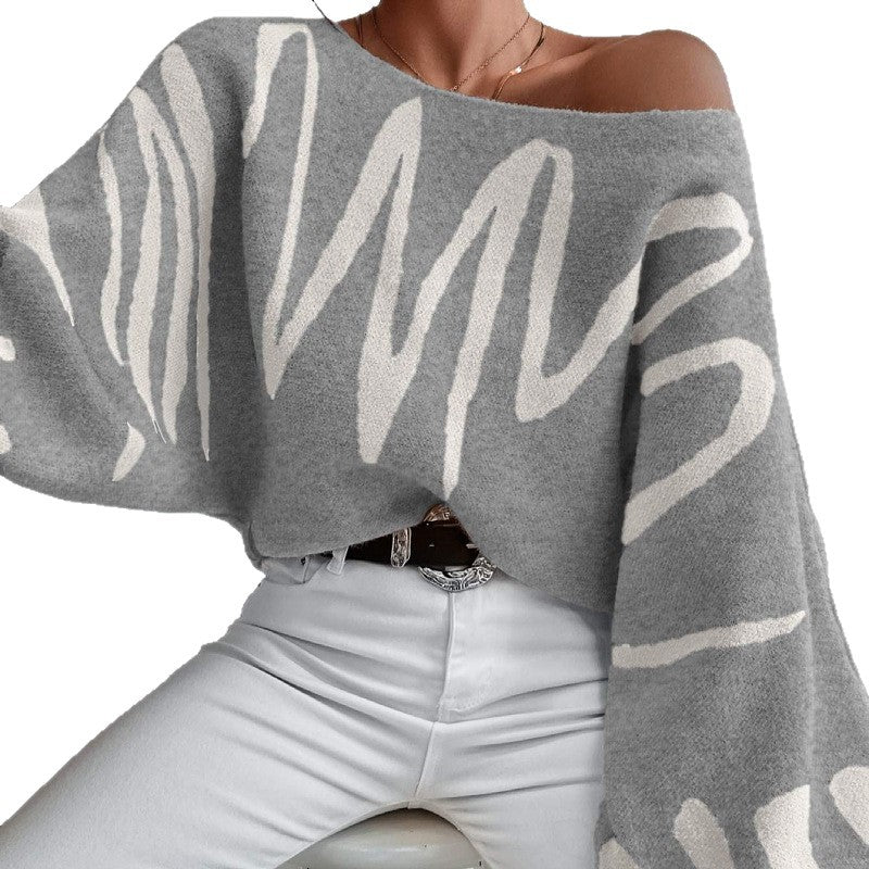 Kvinnors översize stickad tröja med asymmetrisk design och avslappnad halsringning Mirla-Eva Jonsson